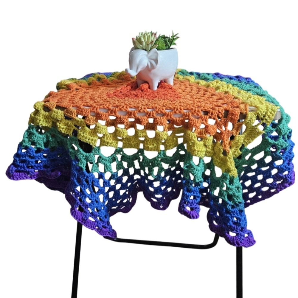 Rainbow Crochet Head Cover Bandana Prayer Wrap OOAK 14-in-1 Handmade Grannycore - Picture 7 of 17